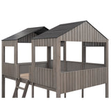 Full Over Full WoodBunk Bed with Roof, Window, Guardrail, Ladder  ( Antique Gray )( old sku: LP000031AAE ) - Home Elegance USA