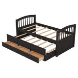 Twin over Twin Wood Bunk Bed with Trundle and Drawers, Espresso - Home Elegance USA