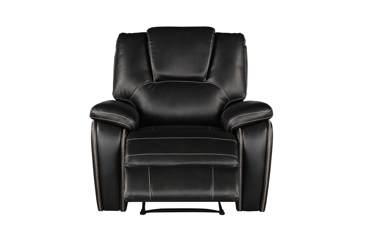 Hong Kong 3 Piece Power Reclining Sofa Set made with Faux Leather in Black Home Elegance USA