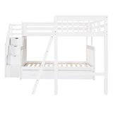 Twin over Full L-Shaped Bunk Bed With 3 Drawers, Ladder and Staircase - White - Home Elegance USA