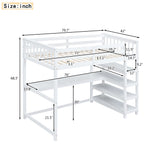 Twin Size Loft Bed with Storage Shelves and Under-bed Desk, White - Home Elegance USA