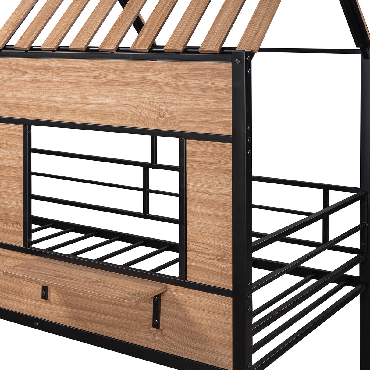 Metal Twin size Loft Bed with Roof, Window, Guardrail, Ladder Black