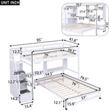 Twin over Full Bunk Bed with Storage Staircase, Desk, Shelves and Hanger for Clothes, White - Home Elegance USA