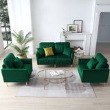 3 Pieces Sectional Sofa Set for Living Room, Velvet Tufted Couch Sofa Armchair with Metal Legs, 2 Piece Single Chair + 2 - Seater Sofa, Furniture Set, Green | Home Elegance USA