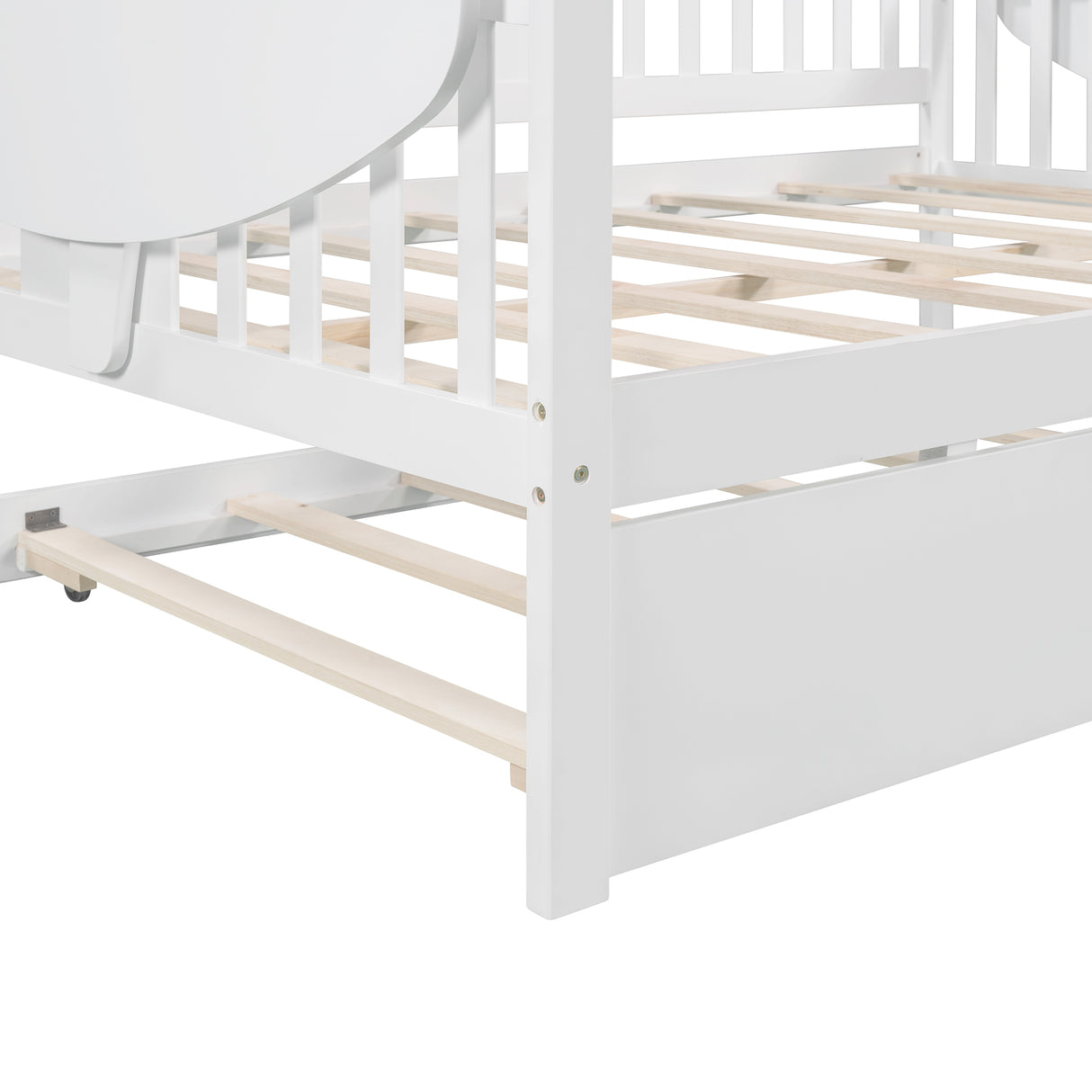 Full size Daybed with Twin size Trundle, Wood Slat Support, White Home Elegance USA