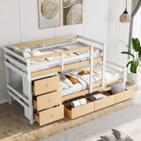 Twin over Twin Loft Bunk Bed with Drawers and Ladder, Natural - Home Elegance USA