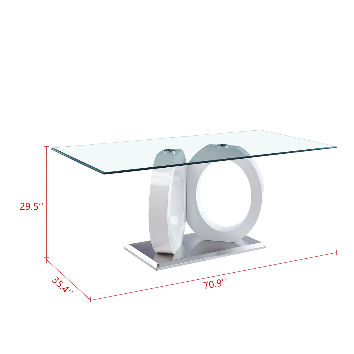 Modern Design Tempered Glass Dining Table with White MDF Middle Support and Stainless Steel Base - Home Elegance USA