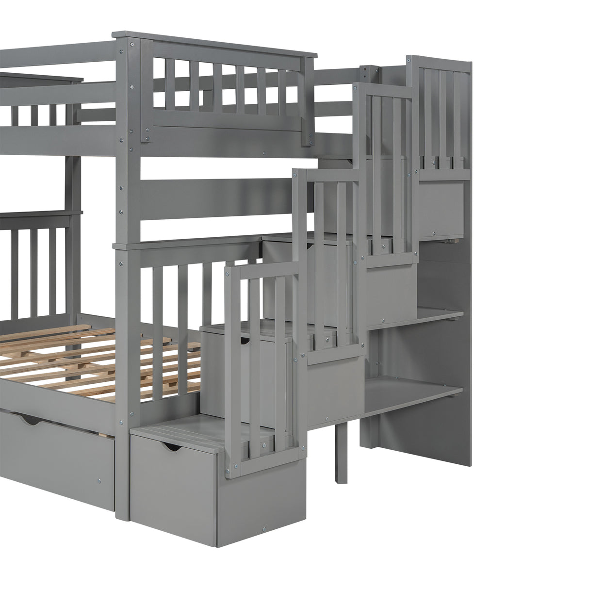 Full Over Full Bunk Bed with Shelves and 6 Storage Drawers, Gray(Old SKU：LP000046AAE) Home Elegance USA