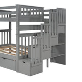 Full Over Full Bunk Bed with Shelves and 6 Storage Drawers, Gray(Old SKU：LP000046AAE) Home Elegance USA