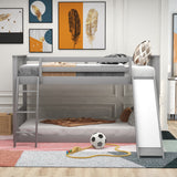 Twin over Twin Bunk Bed with Convertible Slide and Ladder, Gray - Home Elegance USA