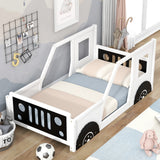 Twin Size Classic Car-Shaped Platform Bed with Wheels,White Home Elegance USA