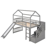 Twin Loft Bed with Two Drawers and Slide, House Bed with Slide,Gray (OLD SKU:LP000030AAE) - Home Elegance USA