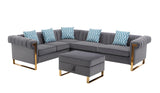 Maddie Gray Velvet 6-Seater Sectional Sofa with Storage Ottoman - Home Elegance USA