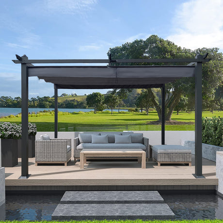 13x10 Ft Outdoor Patio Retractable Pergola With Canopy Sunshelter Pergola for Gardens,Terraces,Backyard, Gray