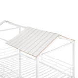 Twin Over Twin Bunk Bed Metal Bed with Half Roof, Guardrail and Ladder White - Home Elegance USA