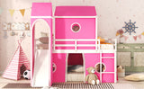 Full Size Bunk Bed with Slide Pink Tent and Tower - Pink - Home Elegance USA