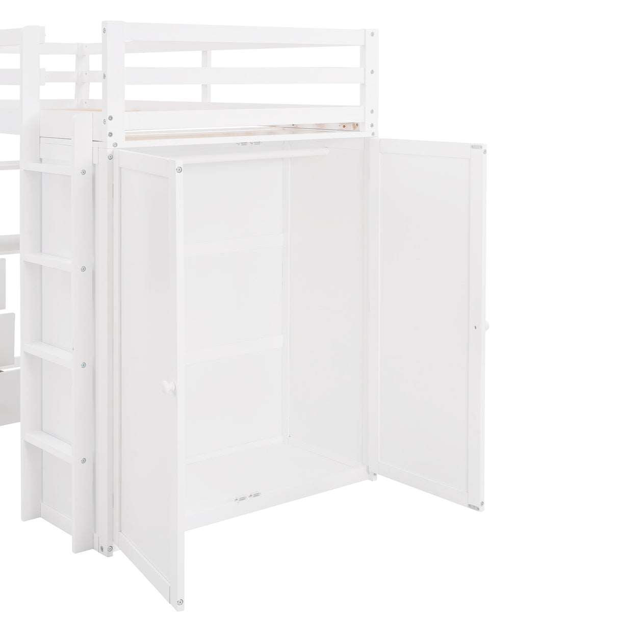 Twin size Loft Bed with Drawers,Desk,and Wardrobe-White - Home Elegance USA