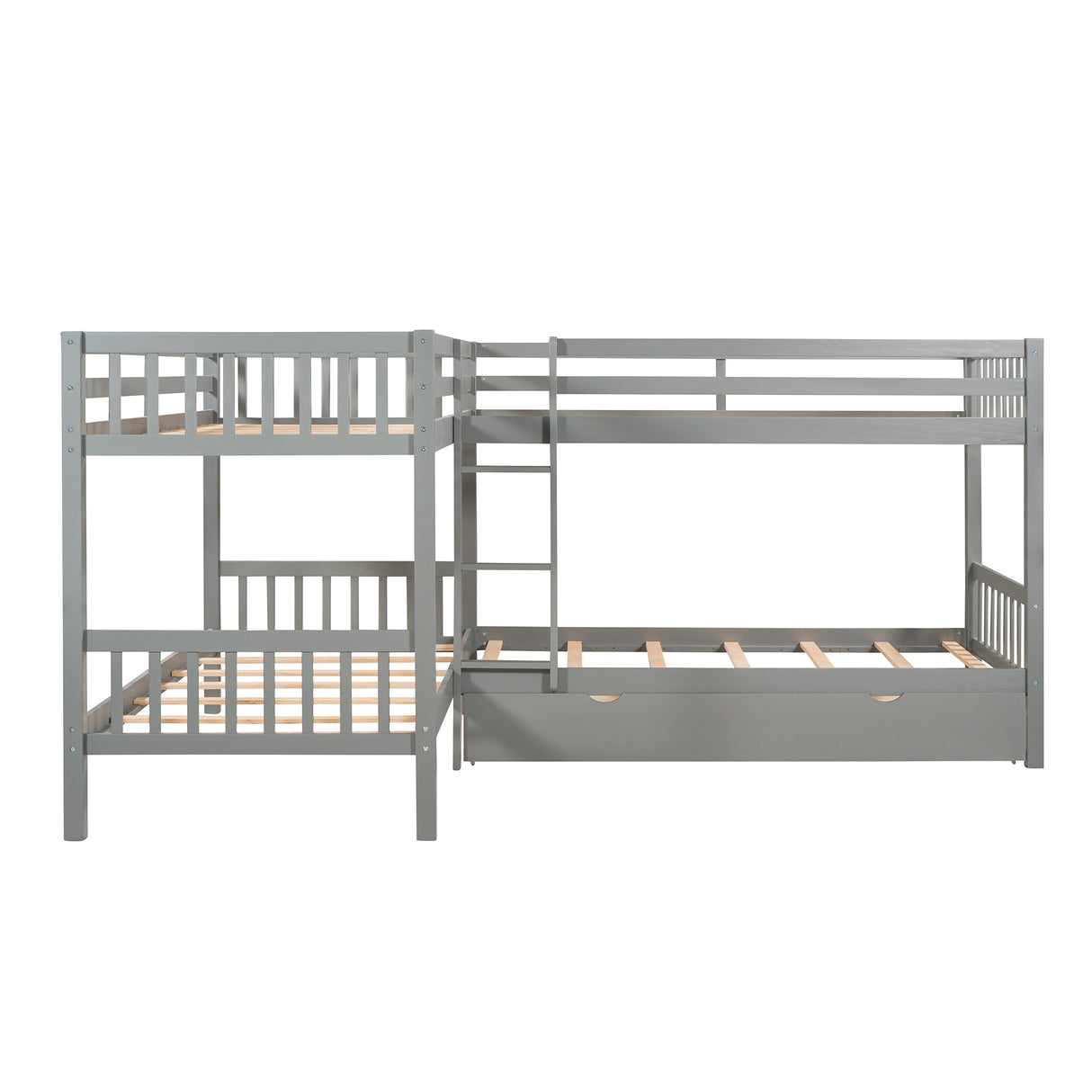 Twin L-Shaped Bunk bed with Drawers-Gray(OLD SKU :LP000038AAE) - Home Elegance USA