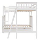 L-Shaped Twin over Full Bunk Bed and Twin Size Loft Bed with Two Storage Drawers,White - Home Elegance USA