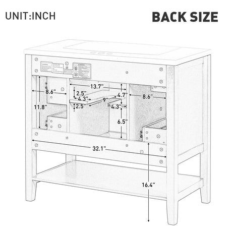 36" Bathroom Vanity with Sink Combo, One Cabinet and Three Drawers, Solid Wood and MDF Board, Blue - Bathroom Vanities - SY999505AAC - image - 10