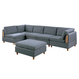 6 Piece Fabric Modular Set with Ottoman in Steel | Home Elegance USA