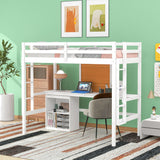 Twin size Loft Bed with Desk and Writing Board, Wooden Loft Bed with Desk & 2 Drawers Cabinet- White - Home Elegance USA