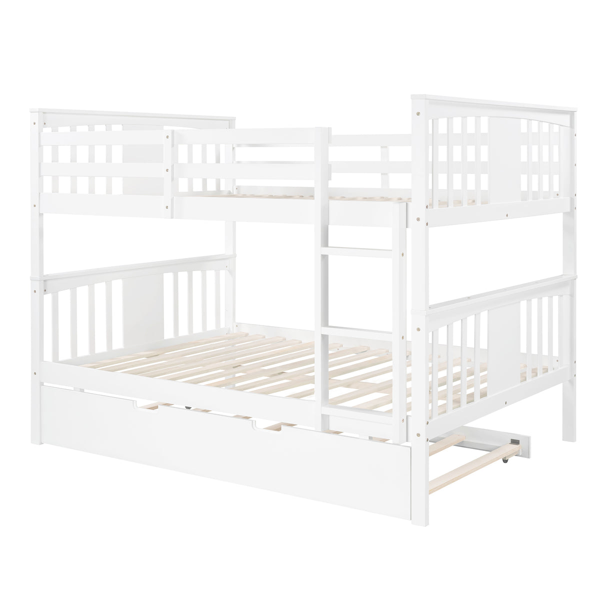 Full over Full Bunk Bed with Twin Size Trundle and Ladder-White(Old SKU: LP000204AAK) - Home Elegance USA