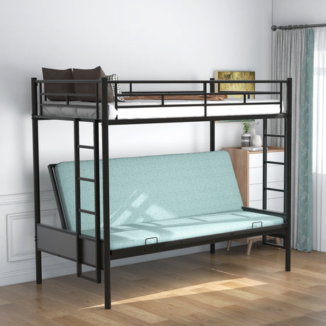 Twin over Full Metal Bunk Bed, Multi-Function,Black(OLD SKU:MF193079AAB) - Home Elegance USA