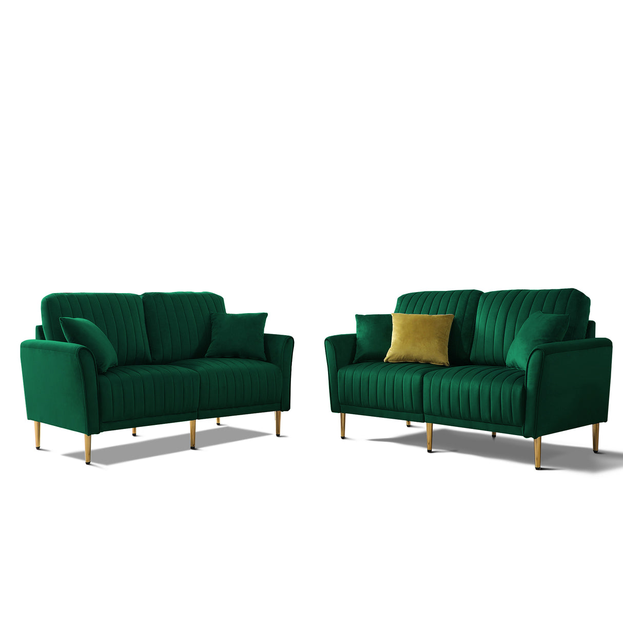 Green Velvet Couch and Sofa Set for Living Room, 2 Piece Modern 2 seat Sofas Set , Furniture Sofa Set with Removable Cushions，Free throw pillow. Home Elegance USA