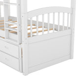 Twin over Twin Wood Bunk Bed with Trundle and Drawers,White - Home Elegance USA