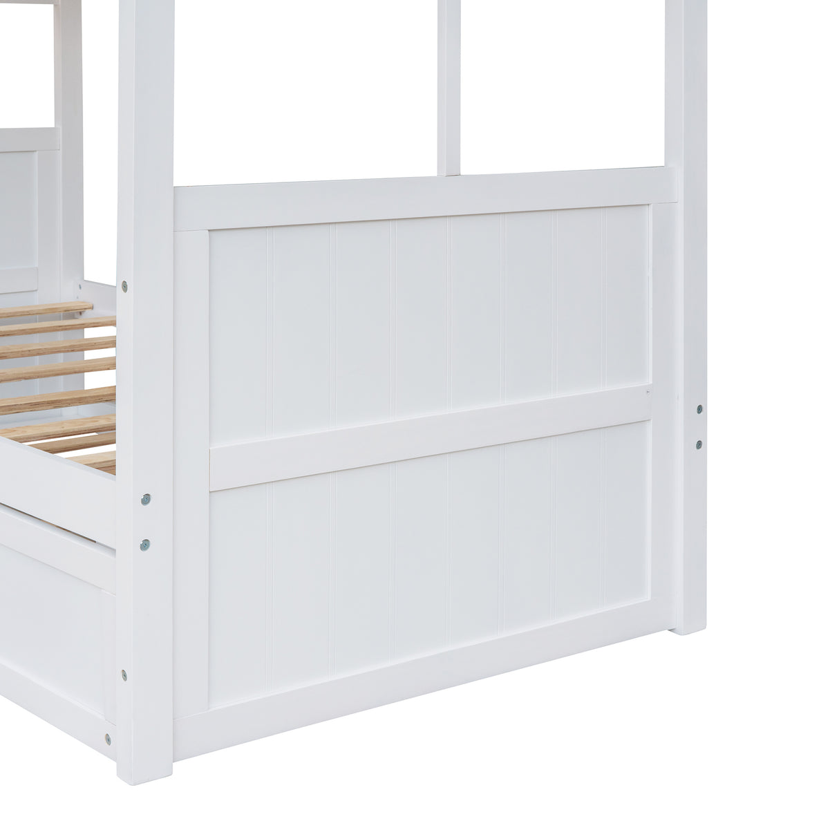 Twin Size Wood House Bed With Twin Size Trundle, Wooden Daybed, White