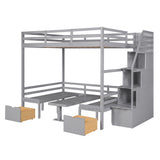 Full over Full Size Bunk Bed with staircase,the Down Bed can be Convertible to Seats and Table - Home Elegance USA