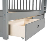 Full-Over-Full Bunk Bed with Ladders and Two Storage Drawers (Gray) - Home Elegance USA