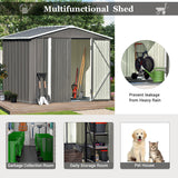 TOPMAX Patio 8ft x6ft Bike Shed Garden Shed, Metal Storage Shed with Lockable Doors, Tool Cabinet with Vents and Foundation Frame for Backyard, Lawn, Garden, Gray