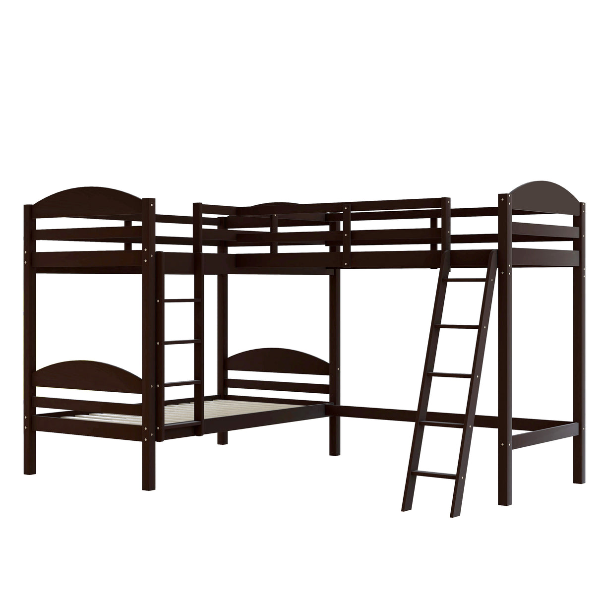 Twin L-Shaped Bunk Bed and Loft Bed - Espresso(OLD SKU :LP000023AAP) - Home Elegance USA