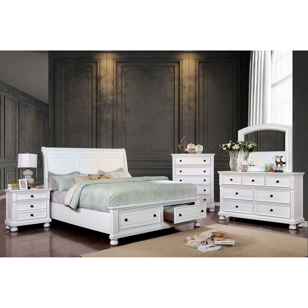 Castor - 5 Piece Queen Bedroom Set With 2Ns - White - Home Elegance USA