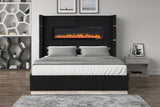 Lizelle Upholstery Wooden Queen Bed with Ambient lighting in Black Velvet Finish - Home Elegance USA