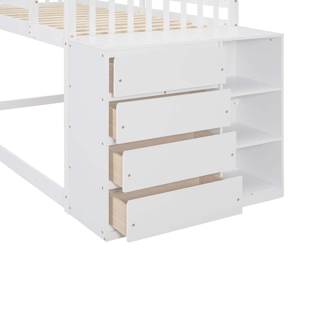 Twin over Twin Bunk Bed with 4 Drawers and 3 Shelves-White（OLD SKU: LP000067AAK） - Home Elegance USA