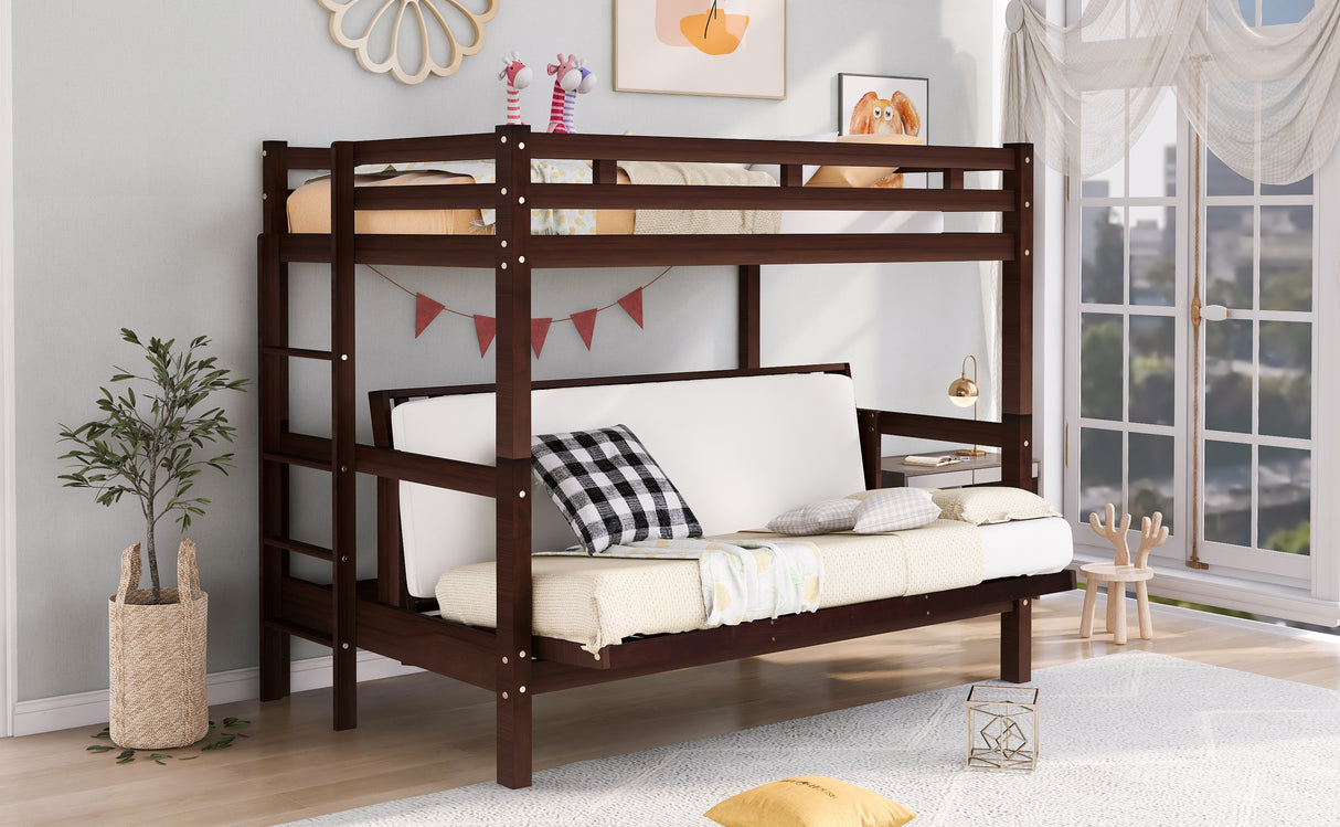 Twin over Full Bunk Bed,Down Bed can be Converted into Daybed,Espresso - Home Elegance USA