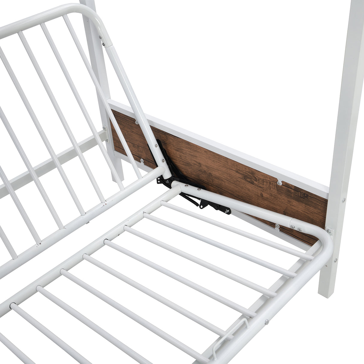 Twin-Over-Futon Bunk Bed, Metal Futon Bunk Bed Frame with Guardrails and Ladder(White)(OLD SKU:LP000096AAK) - Home Elegance USA