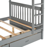 Full-Over-Full Bunk Bed with Ladders and Two Storage Drawers (Gray) - Home Elegance USA