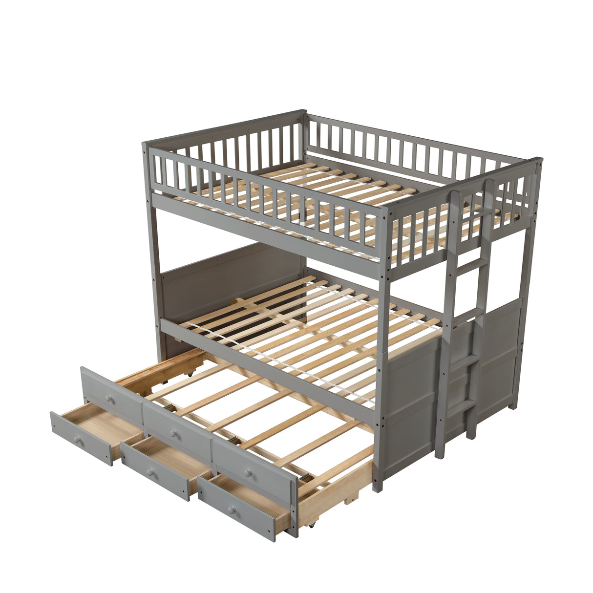 FULL OVER FULL BUNKBED WITH TWIN TRUNDLE AND 3 DRAWERS - Home Elegance USA