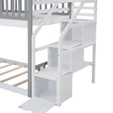 Stairway Twin-Over-Twin Bunk Bed,House Bed,Storage and Guard Rail,Gray Bed +White Stair - Home Elegance USA