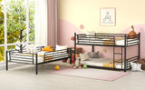 Full-Full-Full Metal  Triple Bed  with Built-in Ladder, Divided into Three Separate Beds,Black - Home Elegance USA