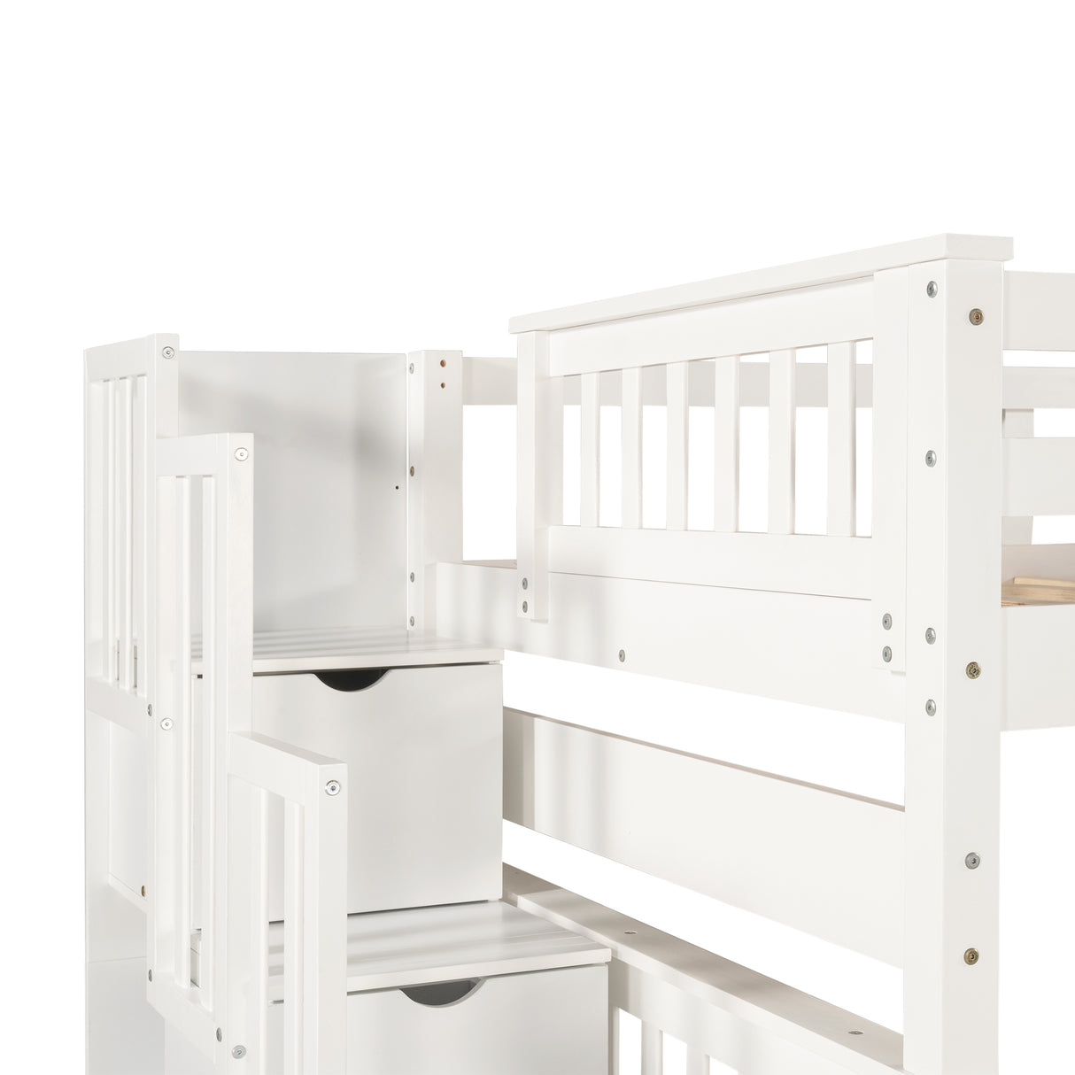 Full Over Full Bunk Bed with Shelves and 6 Storage Drawers, White(Old SKU：LP000046AAK) - Home Elegance USA