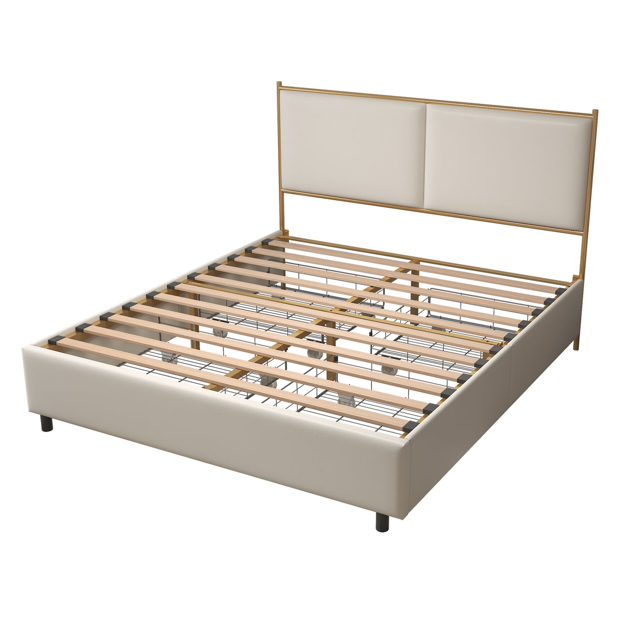 Classic steamed bread shaped backrest, metal frame, solid wood ribs, with four storage drawers, sponge soft bag, comfortable and elegant atmosphere, white, Full-size sleeping bed. - Home Elegance USA