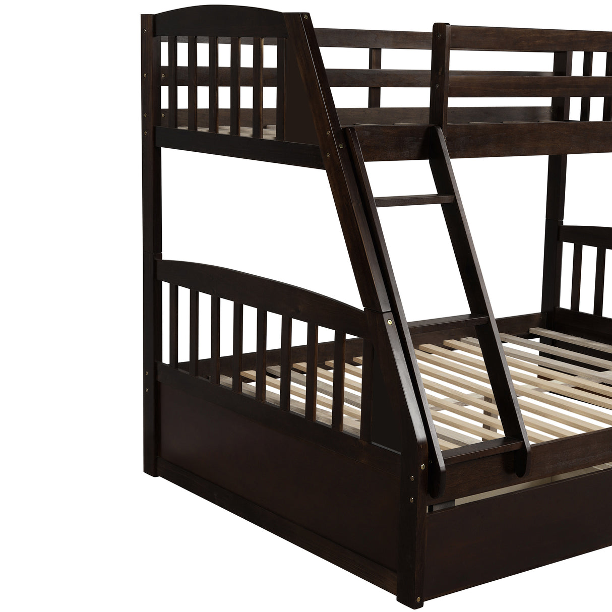 TOPMAX Solid Wood Twin Over Full Bunk Bed with Two Storage Drawers, Espresso