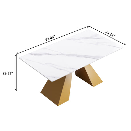 63"Modern artificial stone white straight edge golden metal leg dining table - 6 people - W1535S00079 - image - 12