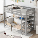 Twin Size Loft Bed with Storage Shelves and Under-bed Desk, Gray(OLD SKU:SM000245AAE-1) - Home Elegance USA