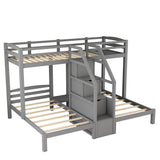 Twin over Twin & Twin Bunk Bed with Built-in Staircase and Storage Drawer,Gray Home Elegance USA